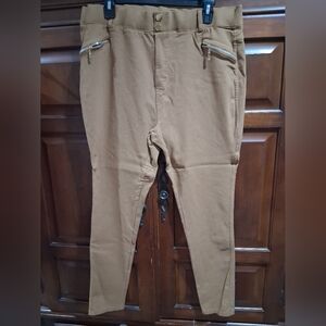 Tan High-Waisted Pants with Zipper Pockets